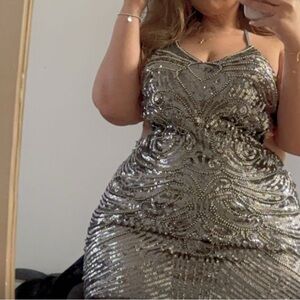 Elegant Silver Beaded Dress